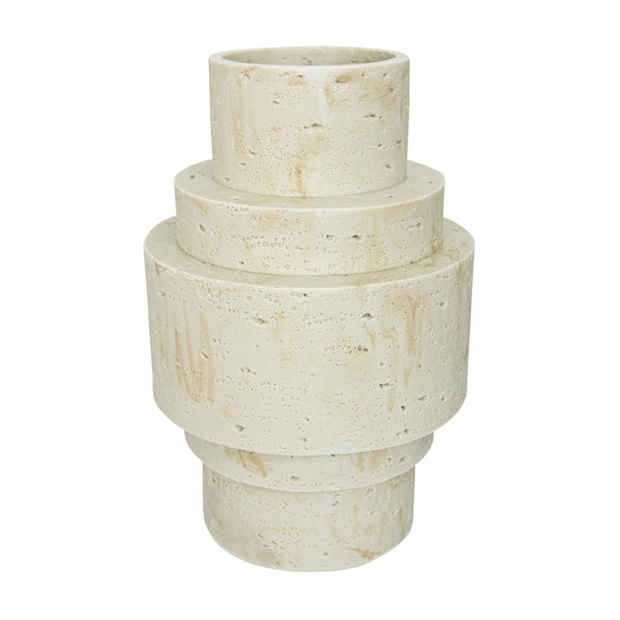LLOYD RESIN TRAVERTINE RND VASE SML