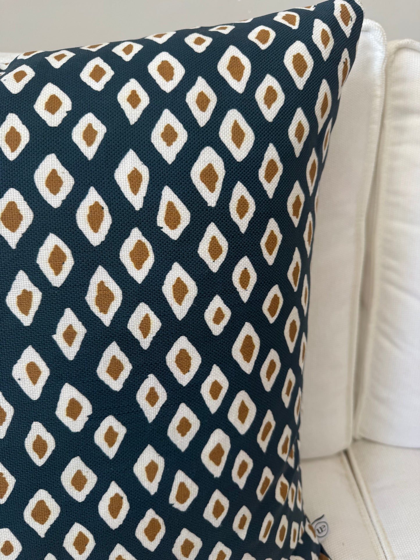 Custom Heavy Linen Diamond, Blue/Tan Cushion 55x55