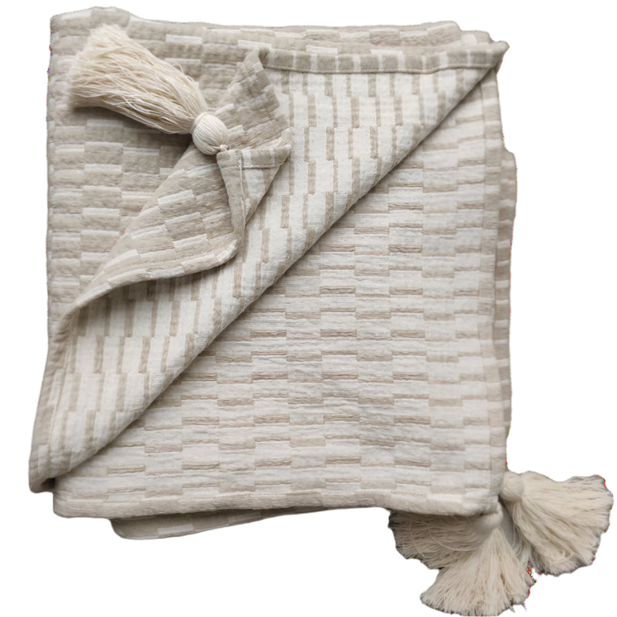 Mosaic Jacquard Double Sided Linen Cotton Throw 220x150cm | Mocha