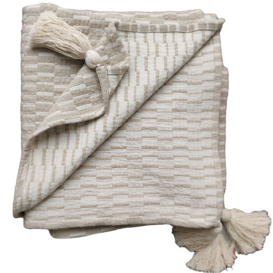Mosaic Jacquard Double Sided Linen Cotton Throw 220x150cm | Mocha