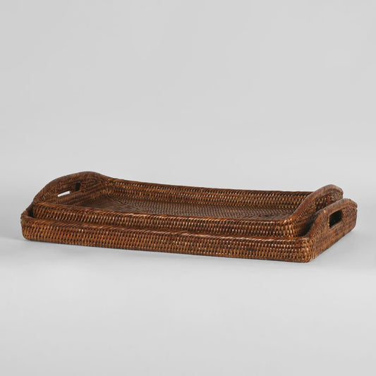Paume Rattan Rectangle Tray - Antique Brown, Medium