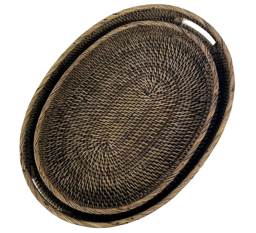 Oval Rattan Tray - Brown 45x33cm