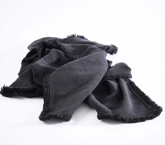 Luca Boho Linen Throw - Black 150x200cm