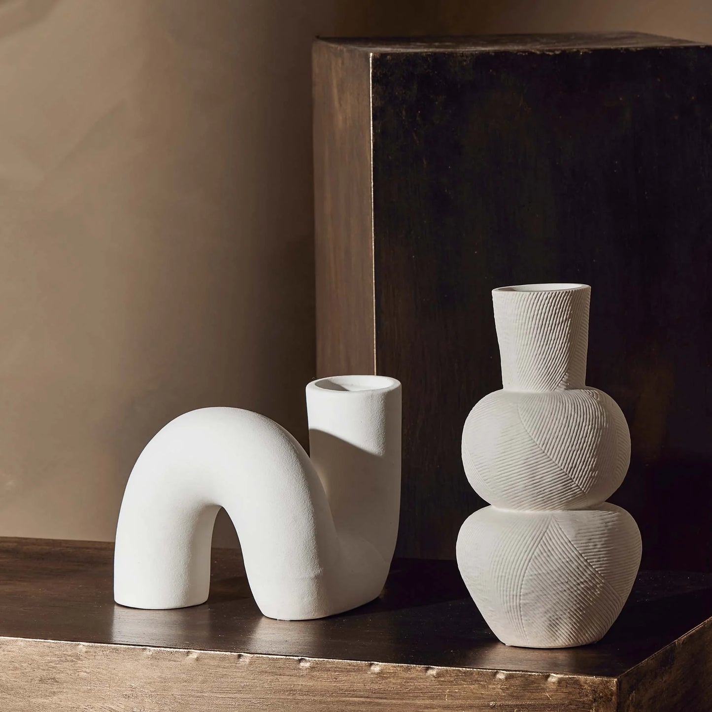 Rippled Textured Natural Clay Vase