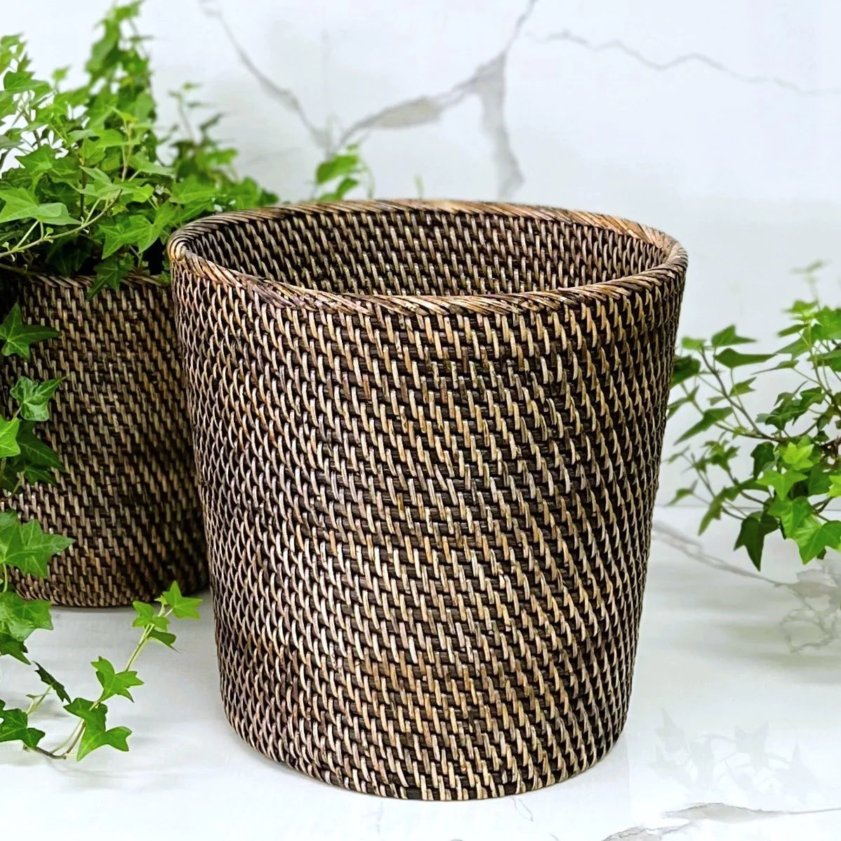 Brown Rattan Bin 25 x 25 x20 cm
