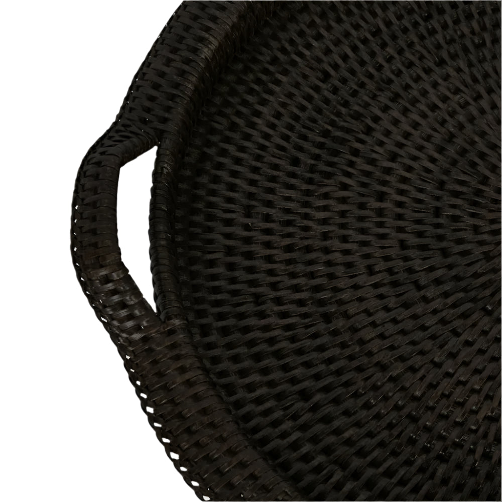 Paume Rattan Round Serving Tray with Handles - Black 43cm
