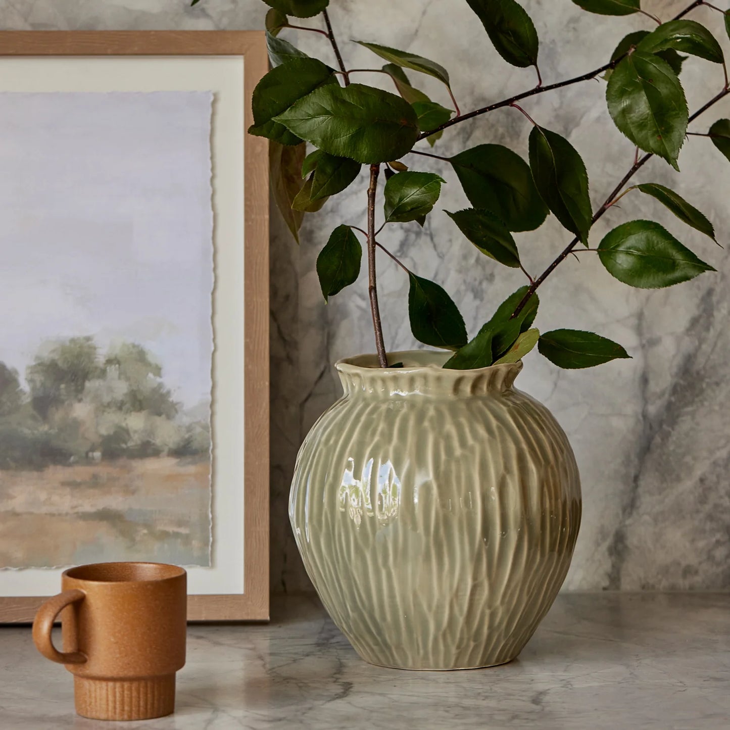 Jarah Textured Sage Green Vase