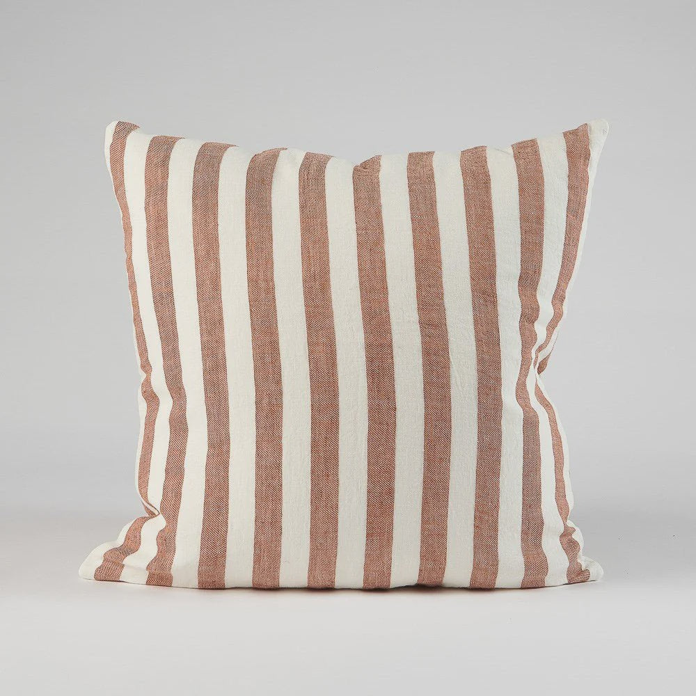 Santi Linen Cushion - White & Nutmeg Stripe 50 x 50cm