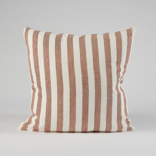 Santi Linen Cushion - White & Nutmeg Stripe 50 x 50cm
