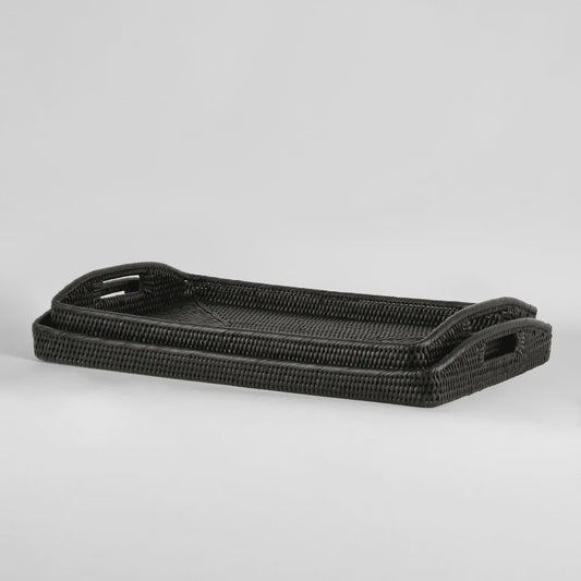 Paume Rattan Rectangle Tray - Black, Medium