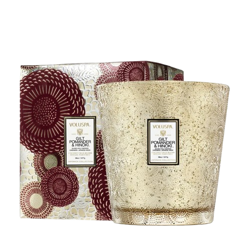 Voluspa Gilt Pomander & Hinoki 3 Wick Hearth Candle
