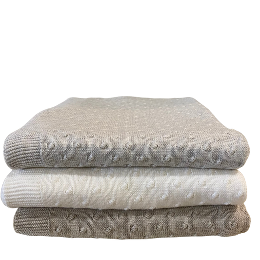 Knot Cotton Baby Cot Blankets Oyster