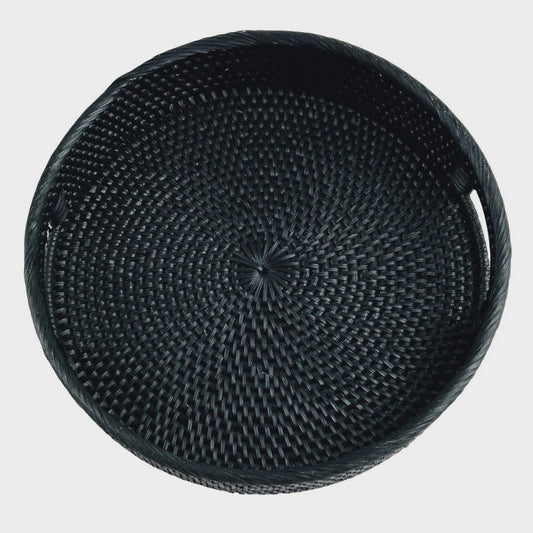 Round Rattan Tray Black 40 cm