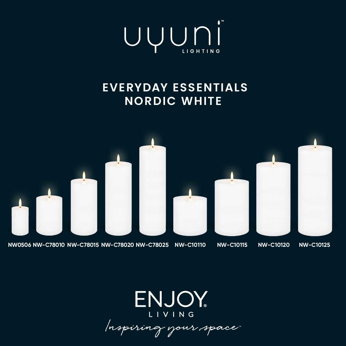 Nordic White Flameless Pillar Candles 6 x 10cm Short
