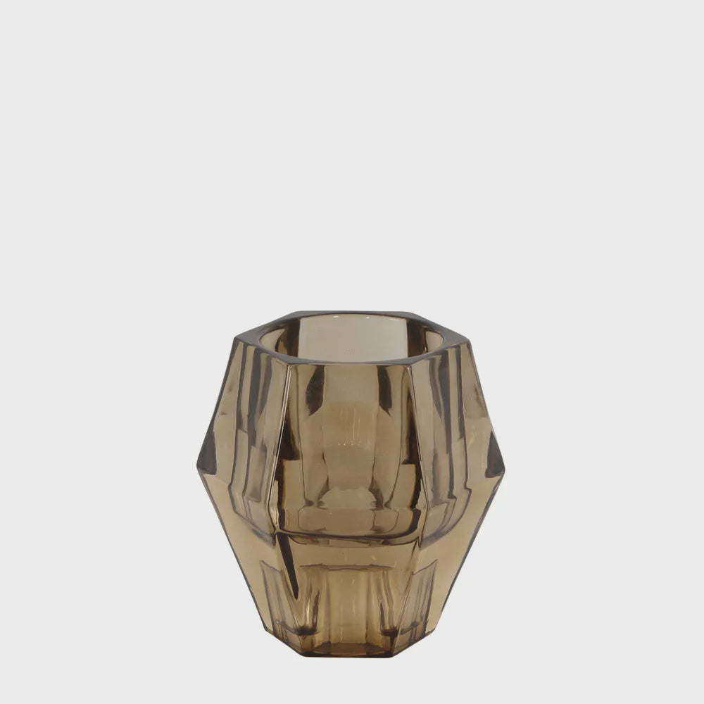 Manon Glass Double Ended Candle Stand, Light Brown