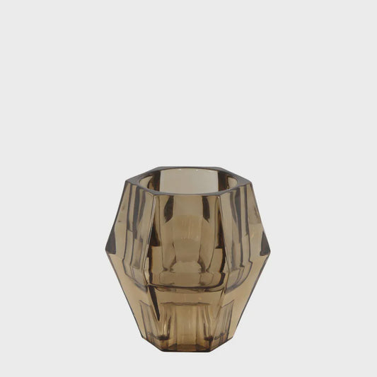 Manon Glass Double Ended Candle Stand, Light Brown