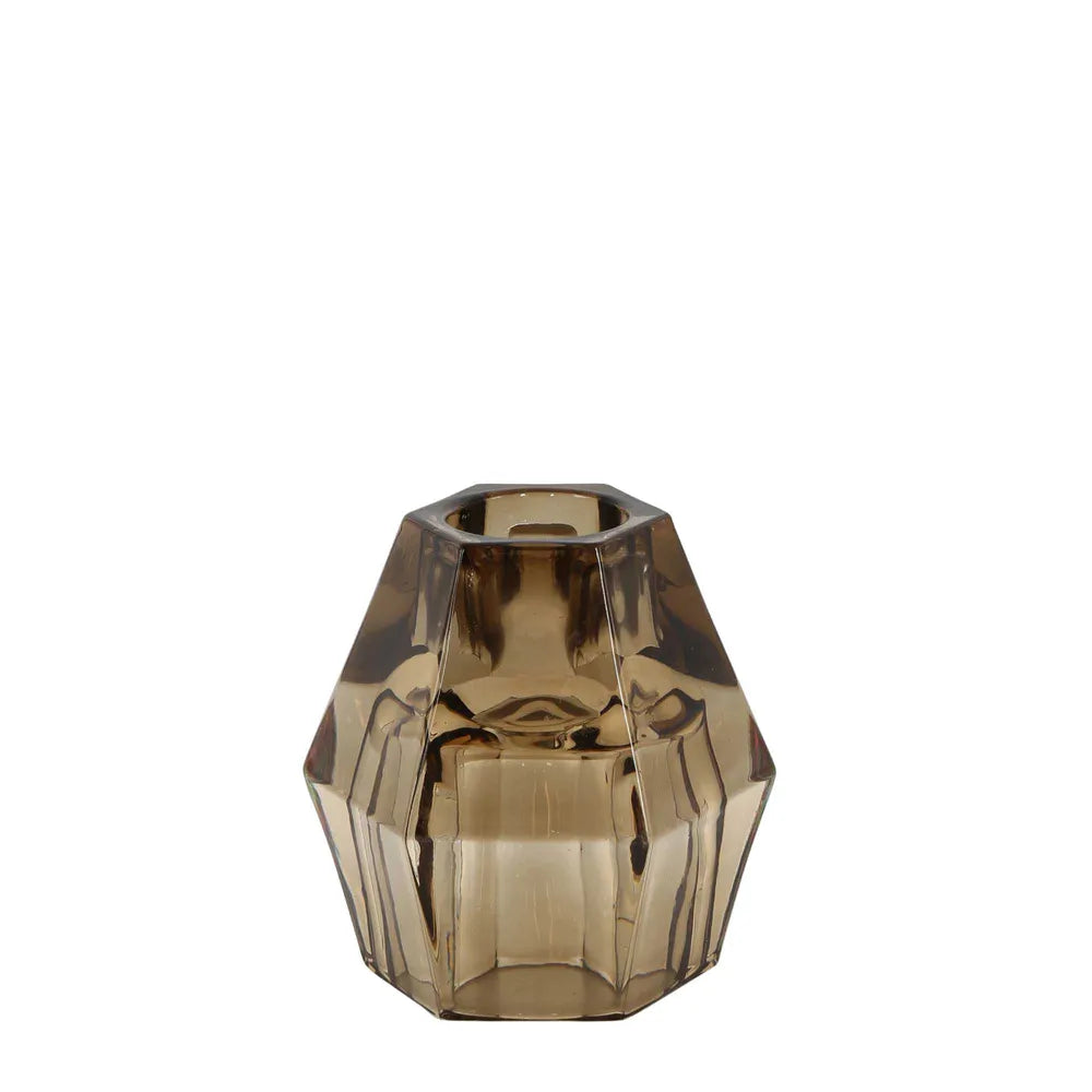 Manon Glass Double Ended Candle Stand, Light Brown