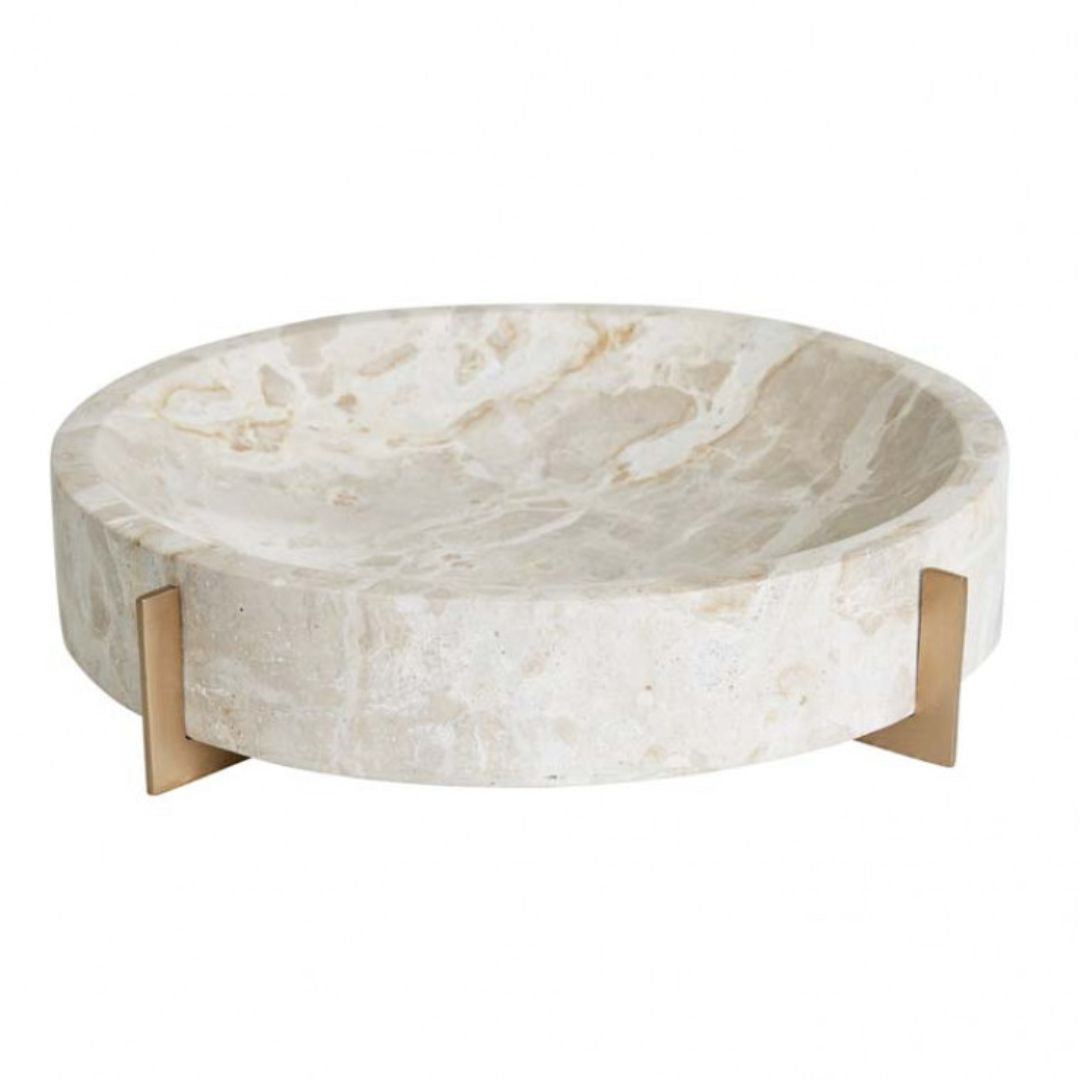 Ridge Large Round Bowl - Mocha Marble/Brass