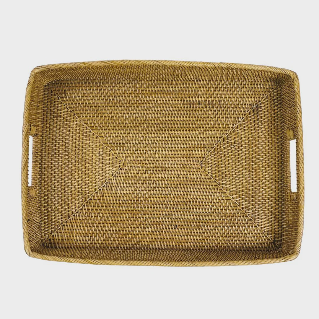 Large Rectangle Rattan Tray - Tan 55 x 35 x 7 cm
