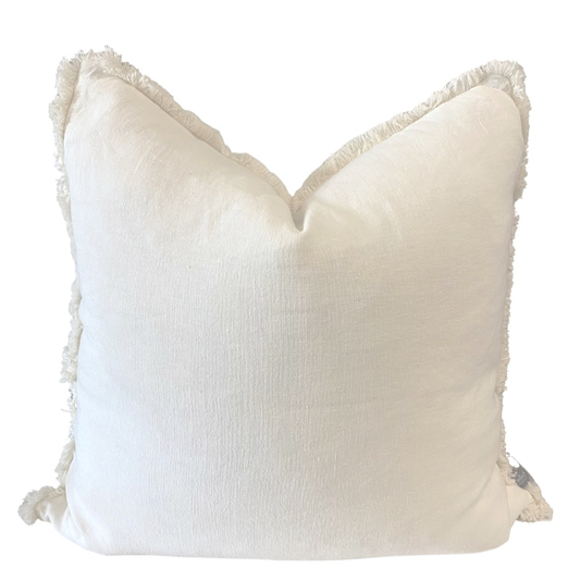Luca Linen Boho Fringe Cushion - Off White 60x60cm