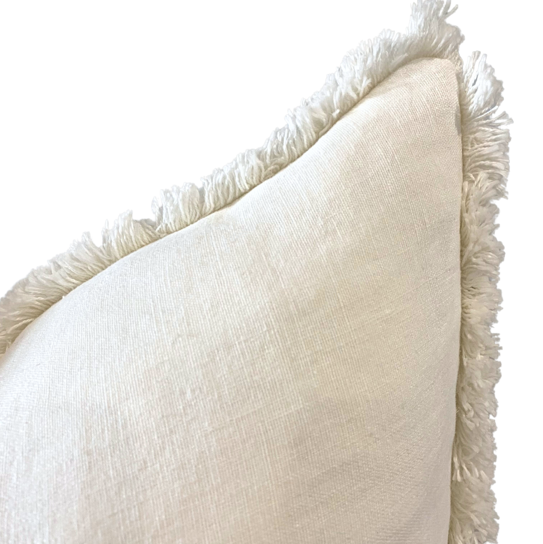 Luca Linen Boho Fringe Cushion - Off White 60x60cm