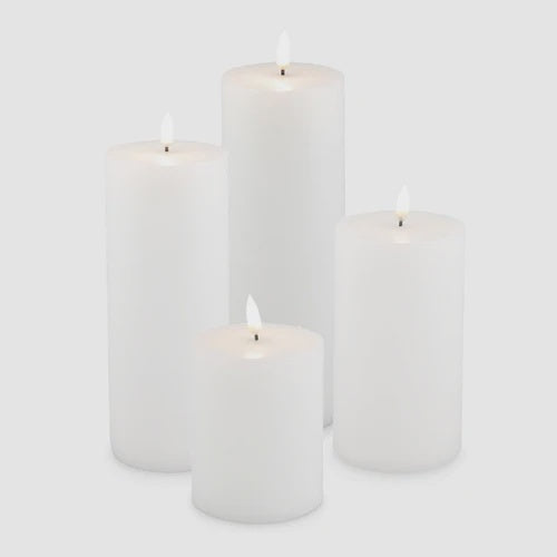 Nordic White Flameless Pillar Candles 8 x 10 Small