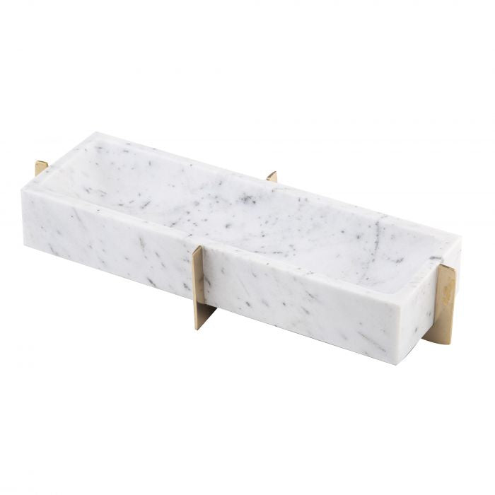 Luxuria Rectangle White Marble Gold Tray 34 x 13