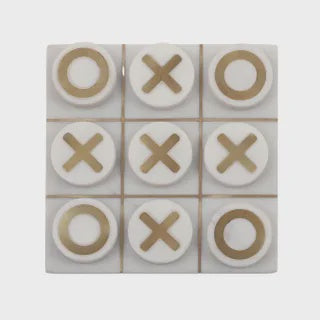 Marble Noughts & Crosses white/gold 18x18