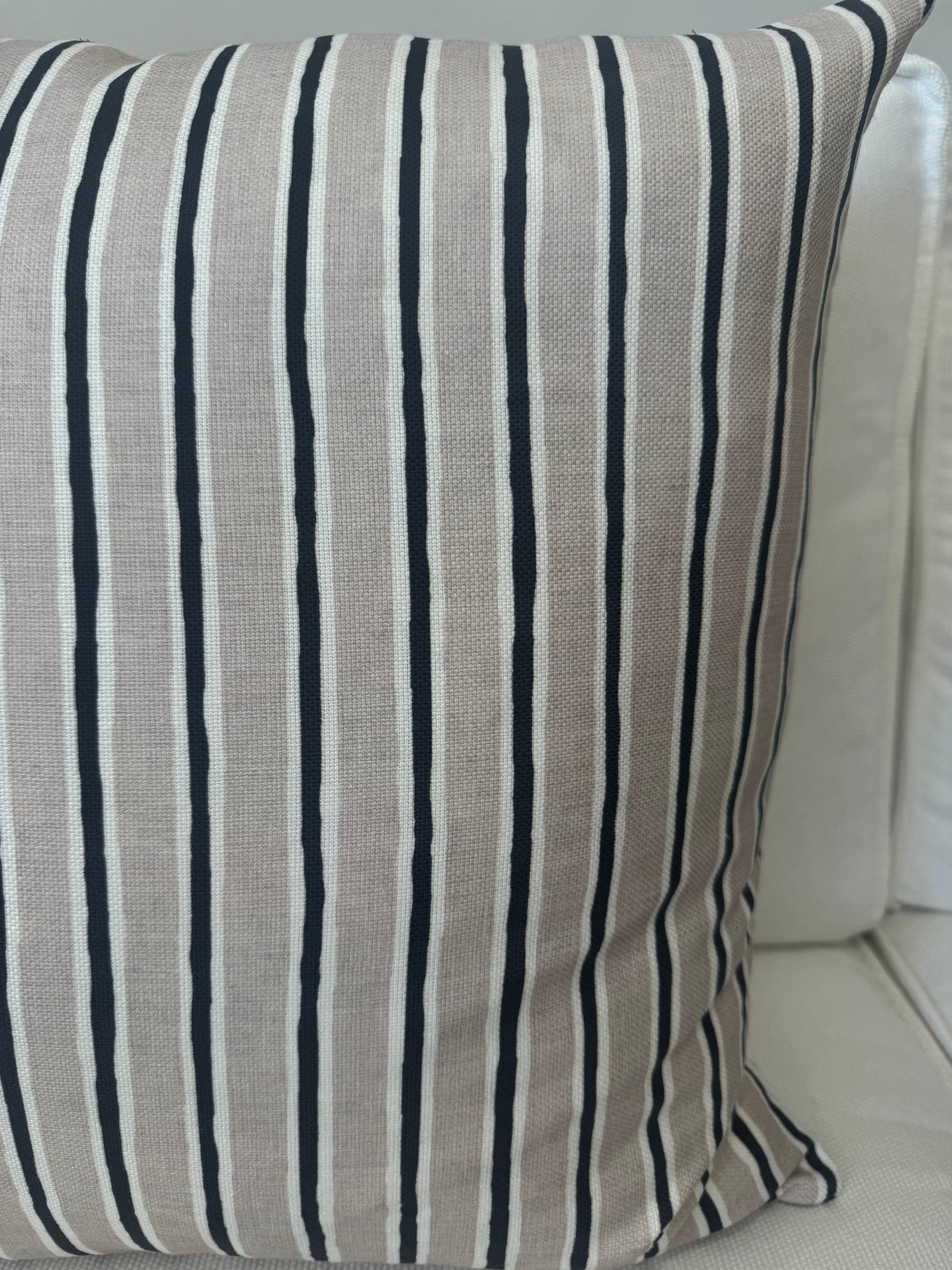 Custom Heavy Linen Stripe, Charcoal/Taupe Cushion 55x55