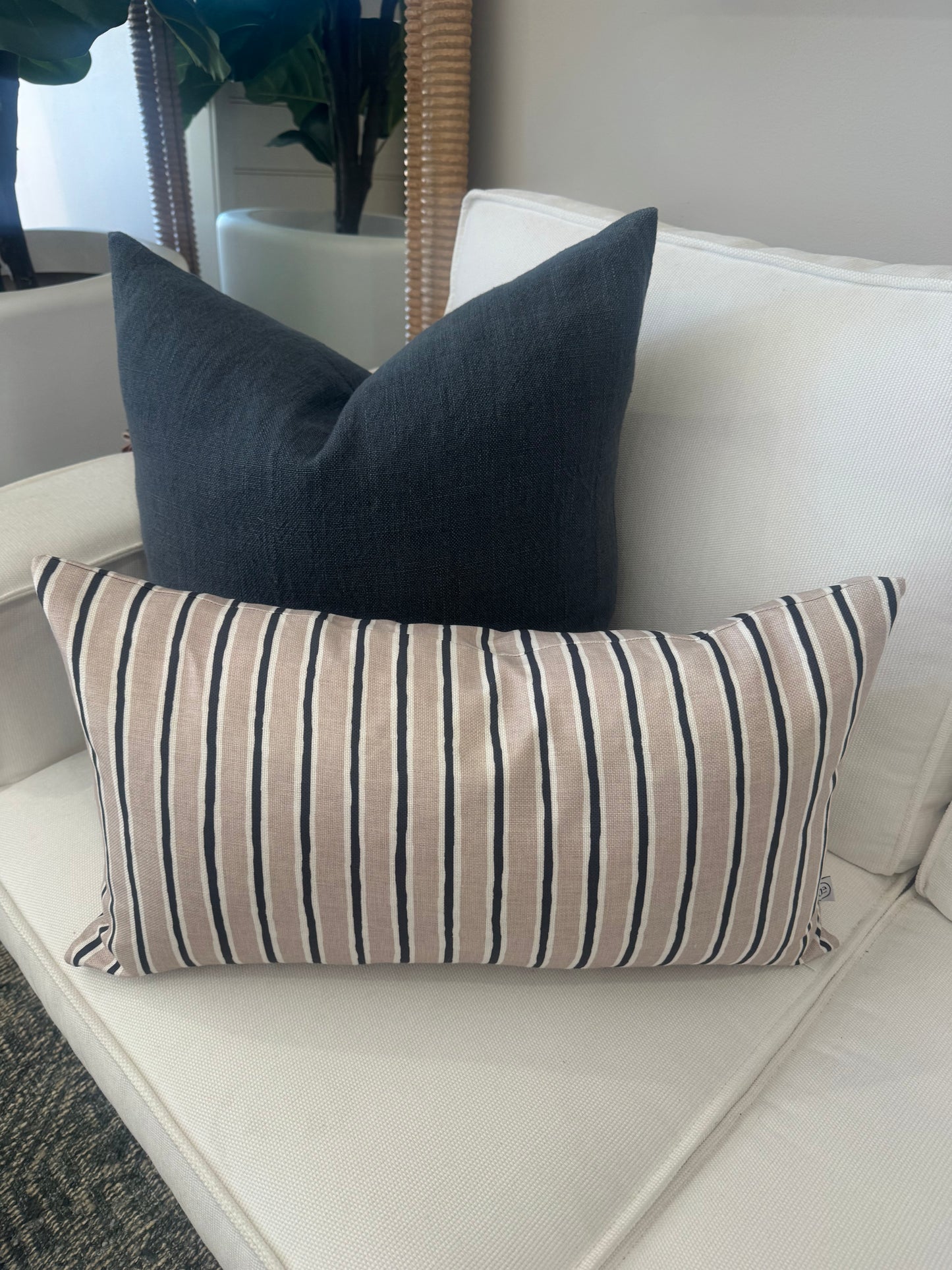 Custom Heavy Linen Stripe, Charcoal/Taupe Cushion 40x60