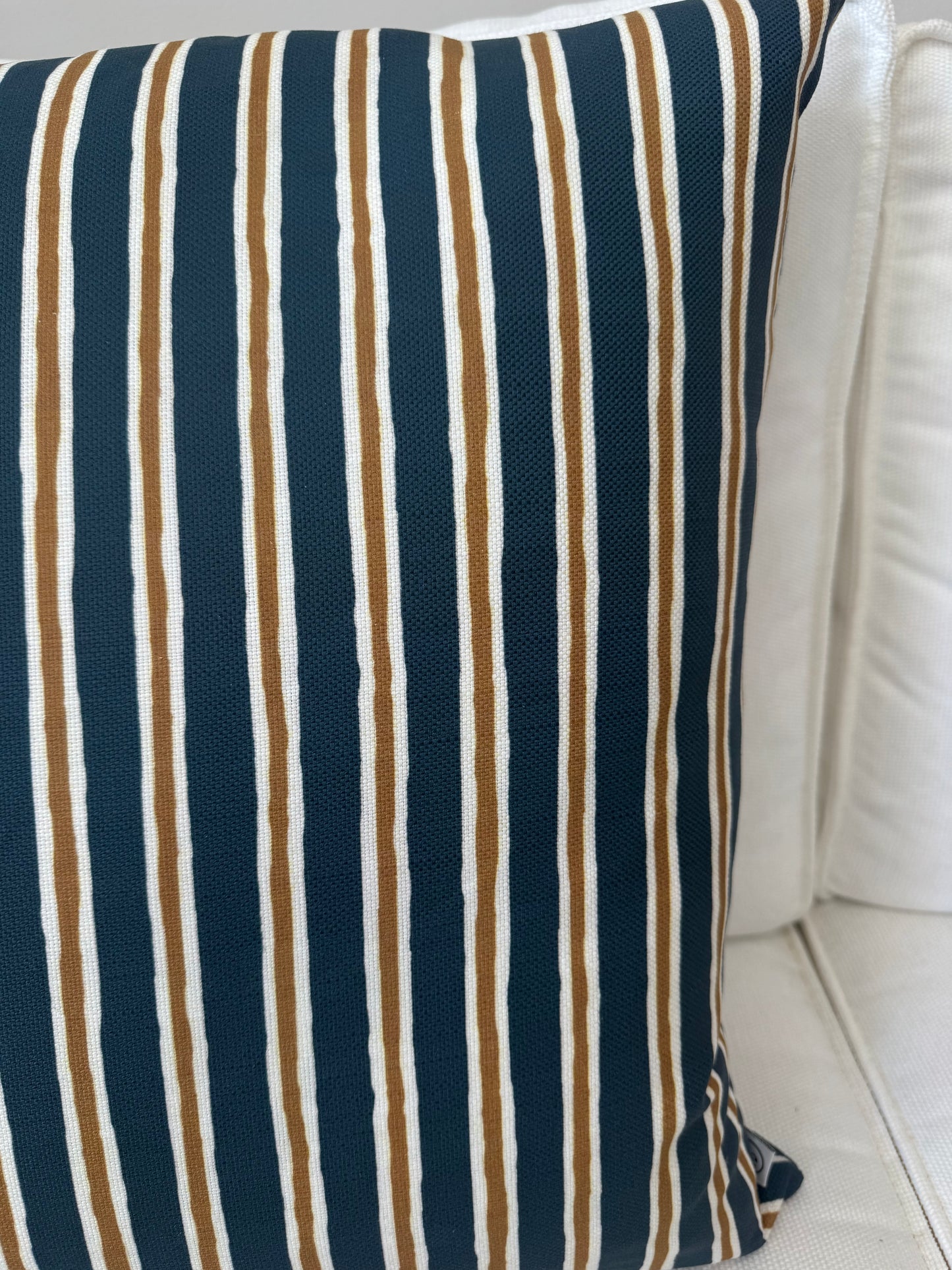 Custom Heavy Linen Stripe, Blue/Tan Cushion 55x55