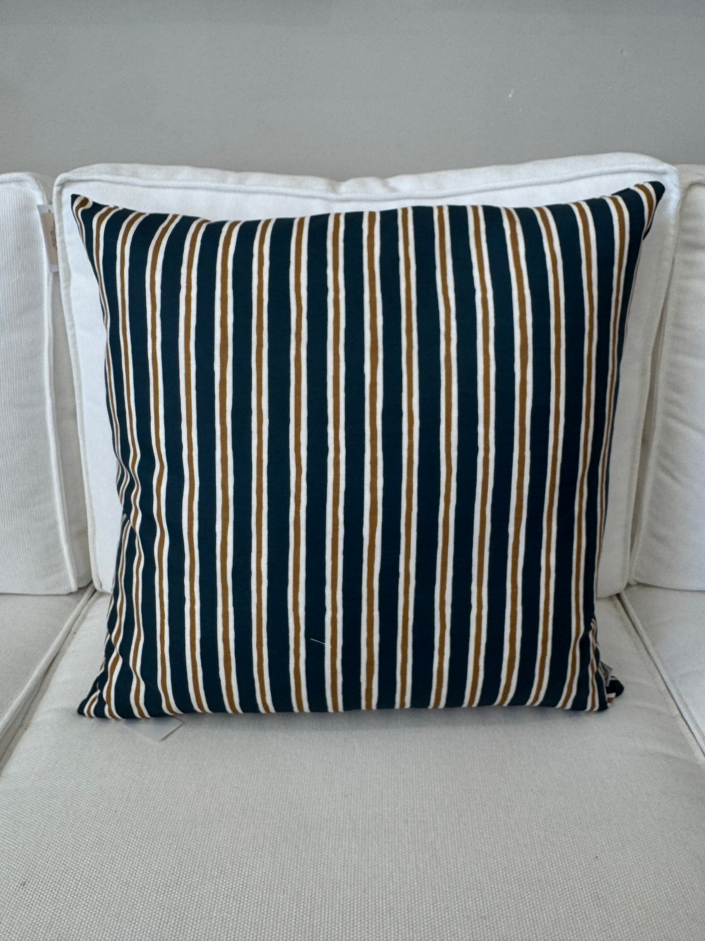 Custom Heavy Linen Stripe, Blue/Tan Cushion 55x55