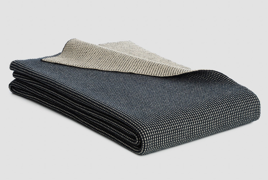 Reversible Box Knitted Weighted Throw - Ink/Wheat 130x200cm