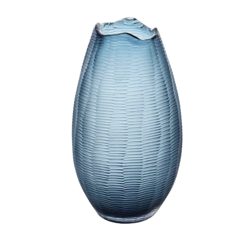 Artem Glass Vase Blue Carved Large