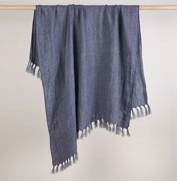 Burton Vintage Blue Linen Throw 130x170cm
