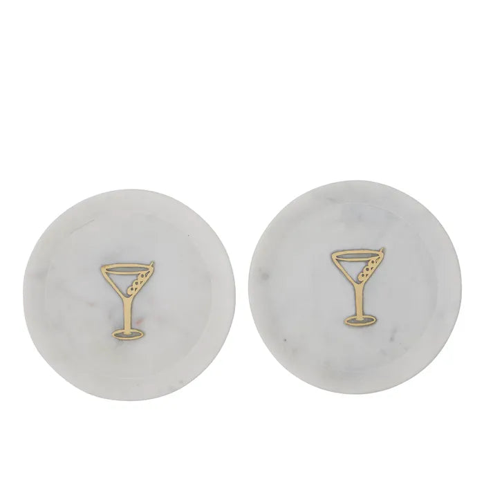 Atri S/2 Marble/Brass Coaster 10cm White