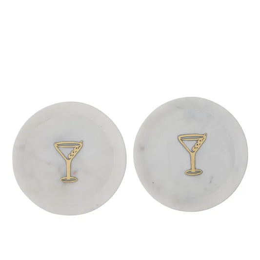 Atri S/2 Marble/Brass Coaster 10cm White