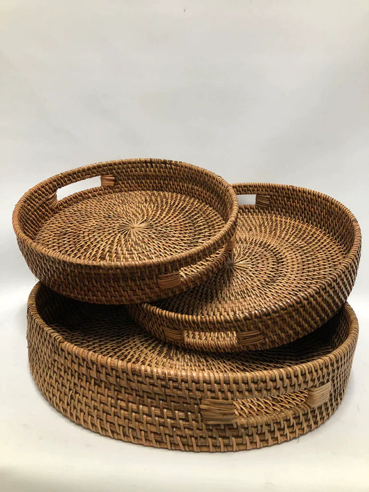 Round Rattan Tray Brown 40 cm
