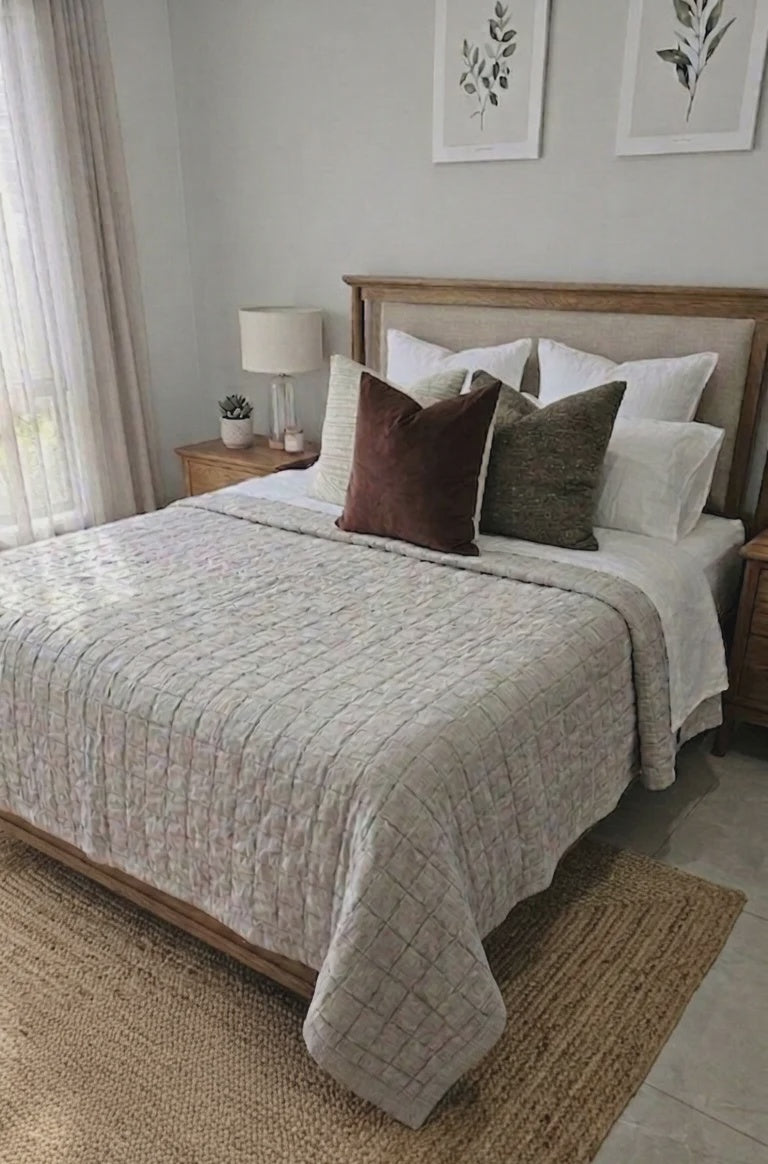 Lagoon Linen Cotton Quilted Bed Cover Massive Blanket Coverlet 230cm x 250cm - Grey Beige