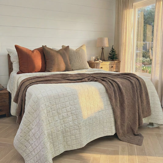 Lagoon Linen Cotton Quilted Bed Cover Massive Blanket Coverlet 230cm x 250cm - Natural