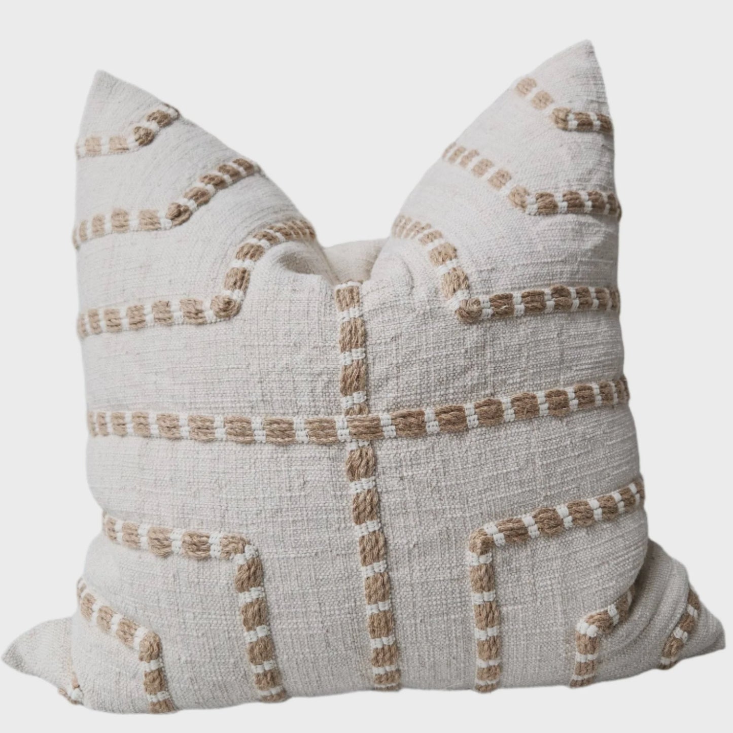 Maya Embroidery Linen Cushion 55cm Square - Natural/White