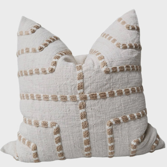 Maya Embroidery Linen Cushion 55cm Square - Natural/White