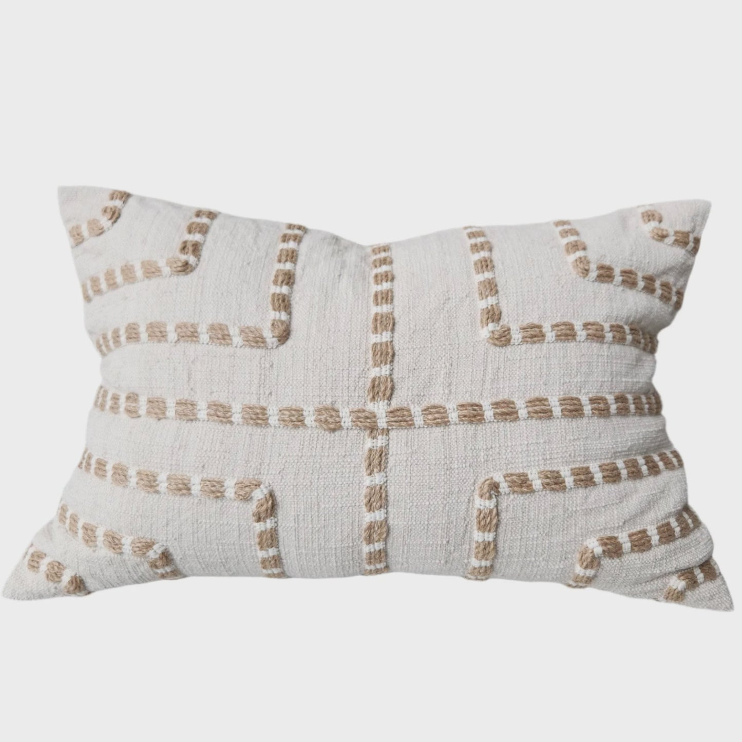 Maya Embroidery Linen Cushion 40x60cm Lumbar - Natural/White