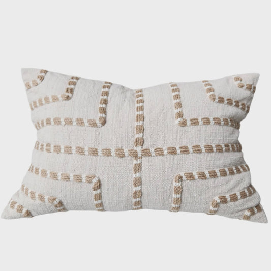 Maya Embroidery Linen Cushion 40x60cm Lumbar - Natural/White