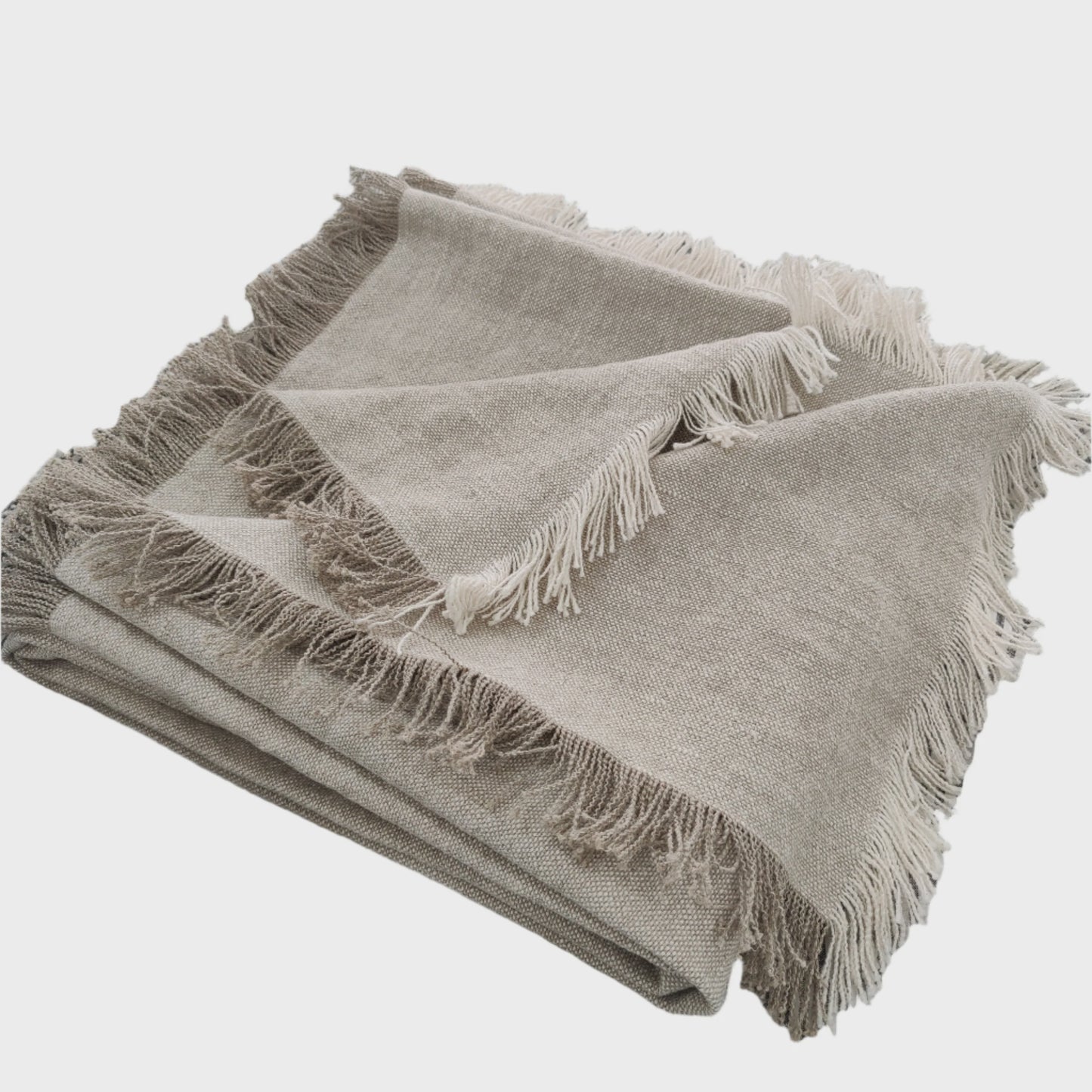 Riviera Heavy Weight Texture French Linen Fringed Edge Massive Throw Bedcover 140cm x 230cm- Oatmeal