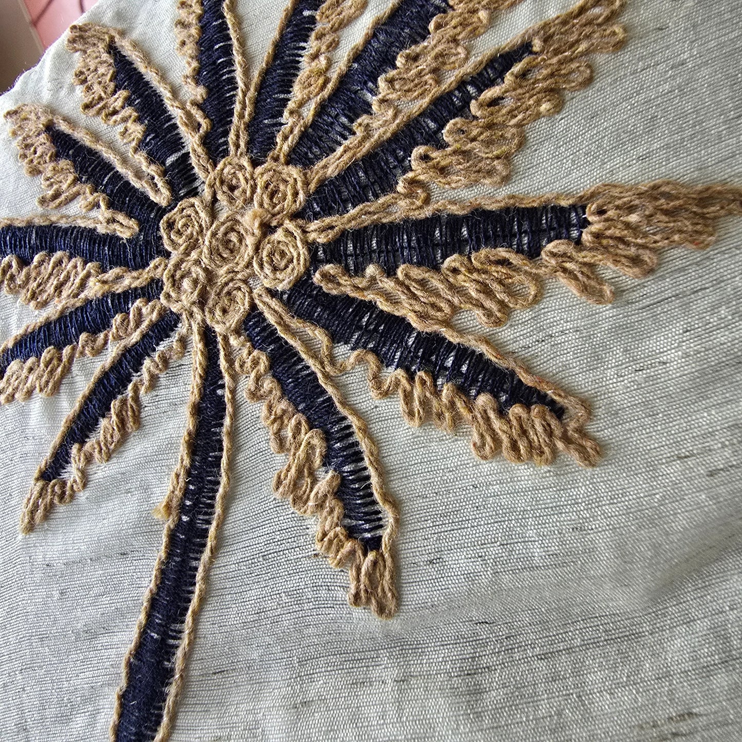 Palm Tree Embroidery Cotton Cushion 55cm Square - Off White