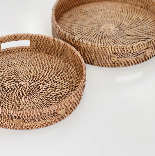 Round Rattan Tray Brown 35 cm