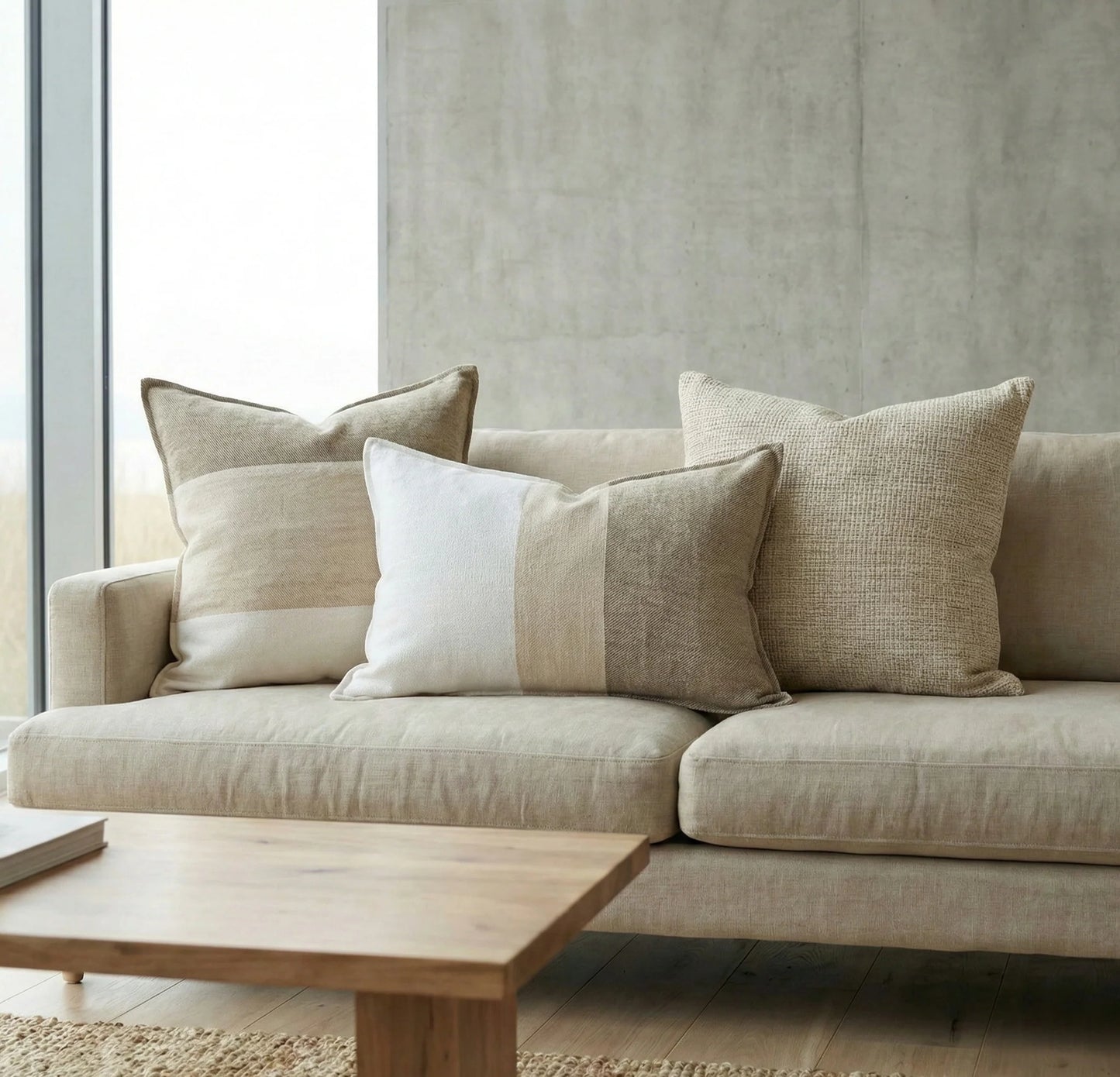 LUMERE Yarn-Dyed Linen Cushion 40x60cm Lumbar - Dried Sage | Off White | Natural