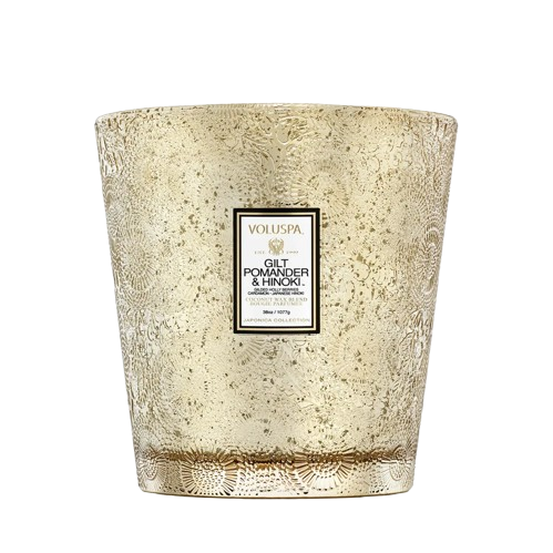 Voluspa Gilt Pomander & Hinoki 3 Wick Hearth Candle