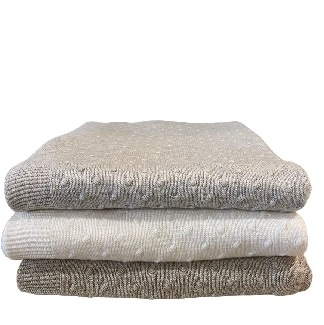 Knot Cotton Baby Cot Blankets Oyster